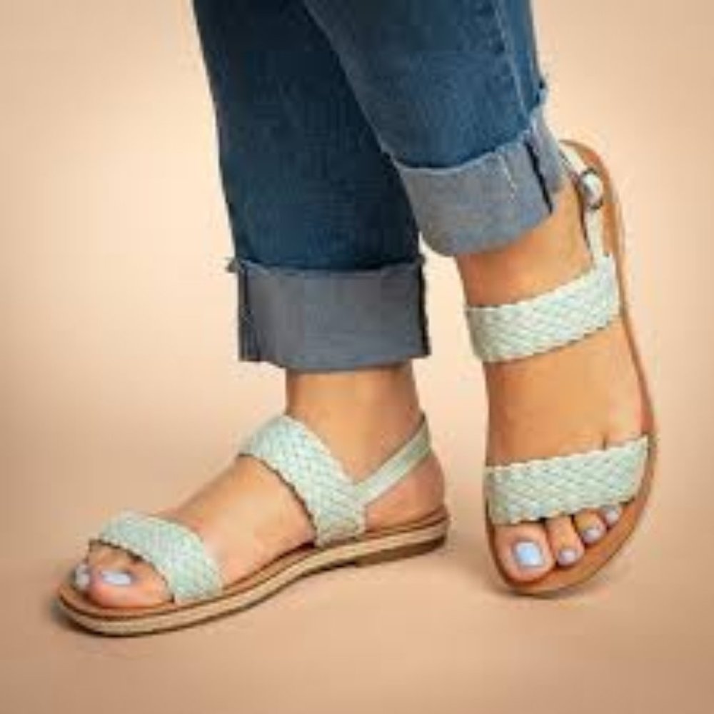 Mint Braided Double Band Flat Sandals